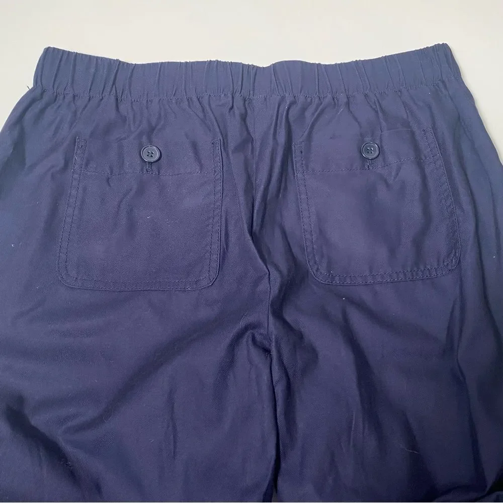 Talbots Navy Blue Cotton/Lyocell Elastic Waist Roll Tab Pants Women's Size 10